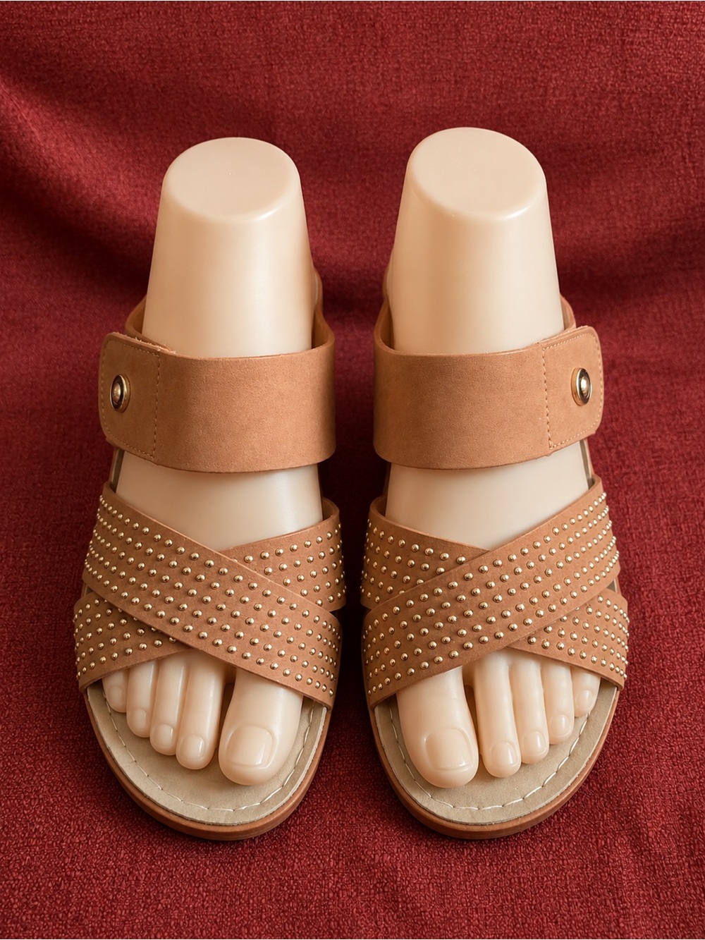 American Exchange Women's Tan Studded Slide Sandals Size 9W